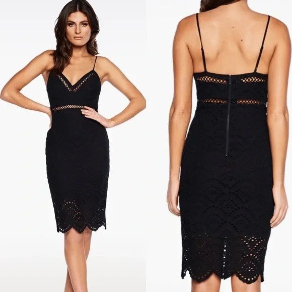 Bardot Dresses & Skirts - Bardot Sofia Womens Size 8/M Black Eyelet Lace Embroidered Cocktail Party Dress